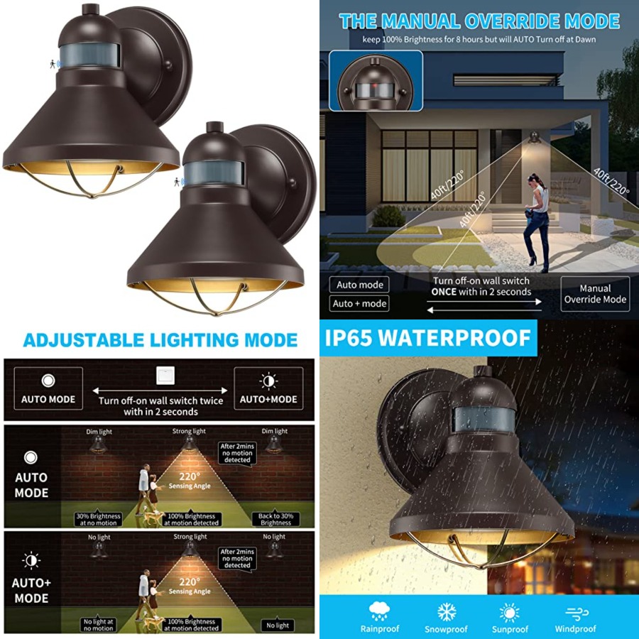 Outdoor Lighting Fixtures - 2-pack bewegingsmelder buiten LED wandlamp schemering