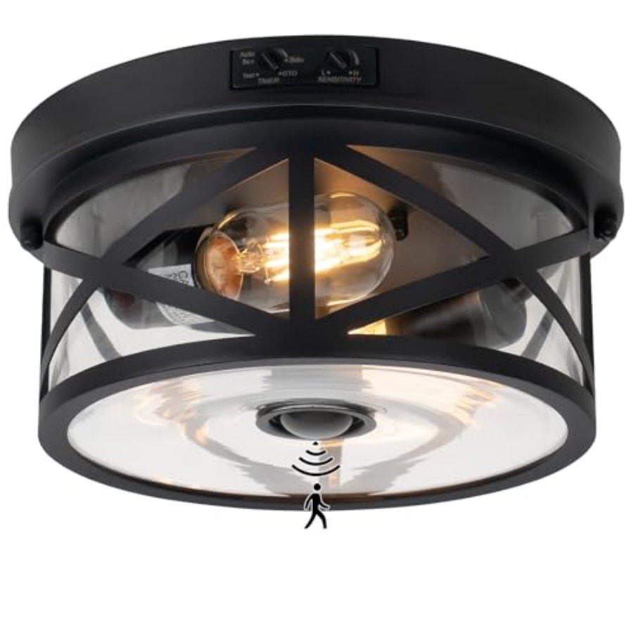 Outdoor Lighting Fixtures - Buitenplafondlamp met bewegingssensor, verstelbare zwarte inbouwlamp,
