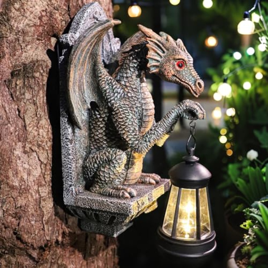 Outdoor Lighting On Trees - Draakstandbeeld zonnelantaarn voor tuindecoratie, drakenbeeldje nachtlampje,