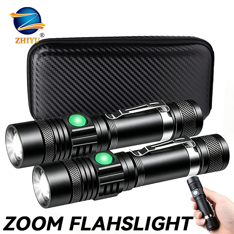 Outdoor Lighting Fixtures - T6 LED oplaadbare zaklamp, 18650 zoombare